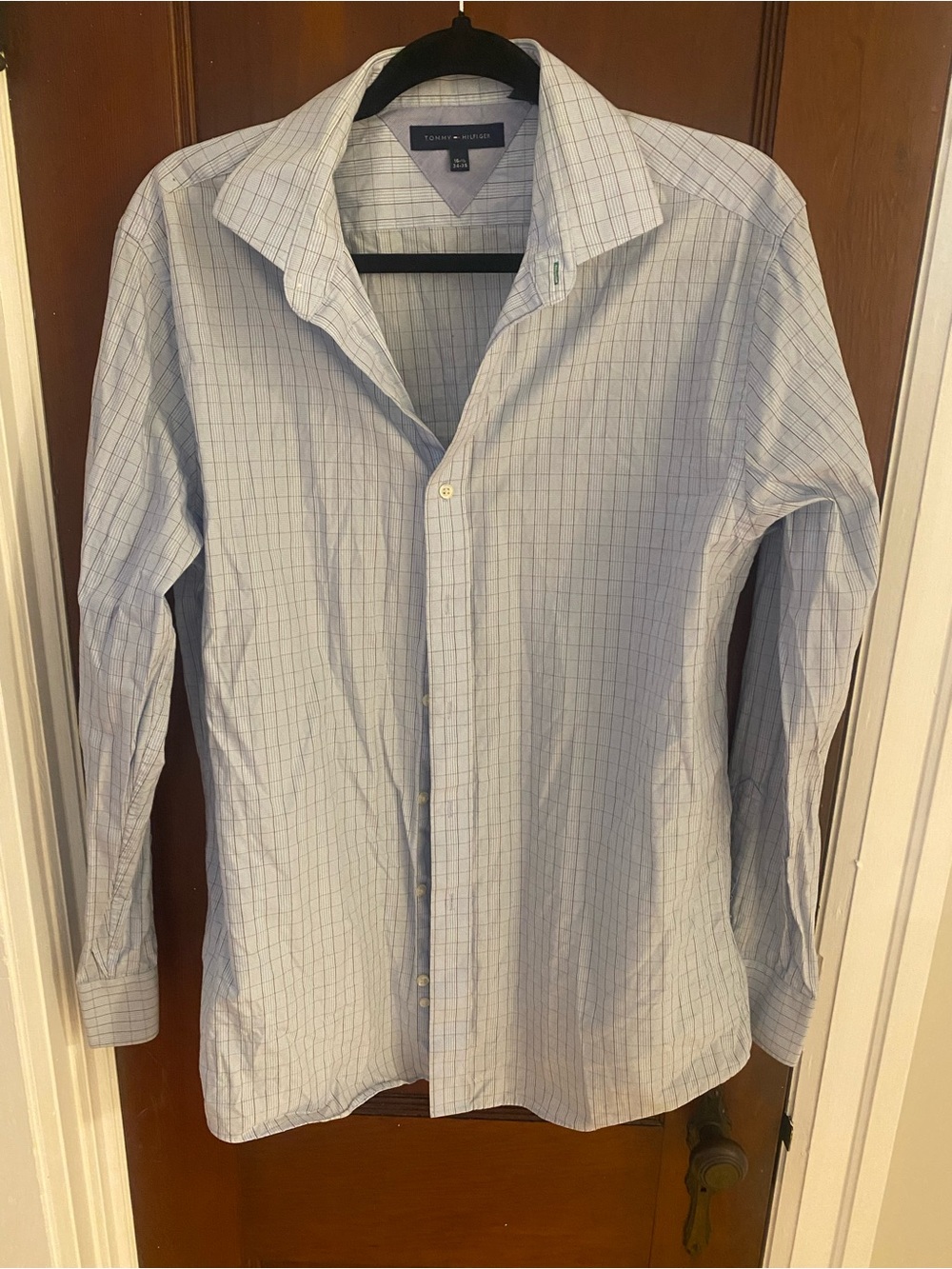 Tommy Hilfiger Light Blue Windowpane Button-Down Dress Shirt